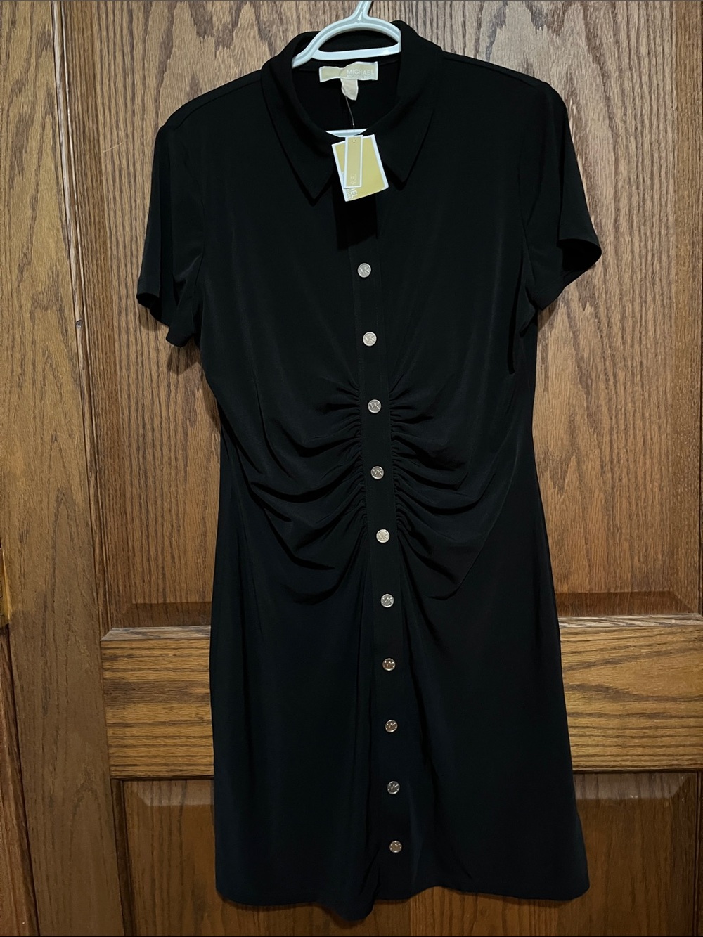 Michael Kors Black Button-Front Collared Top